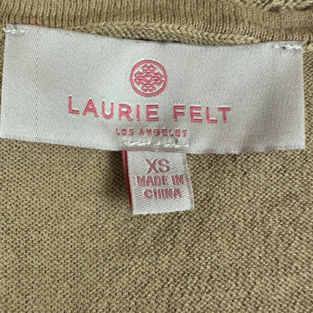 Laurie Felt Tunic Top Women's XS Camel Tan Brown Crochet Open Knit Lined - Picture 2 of 7